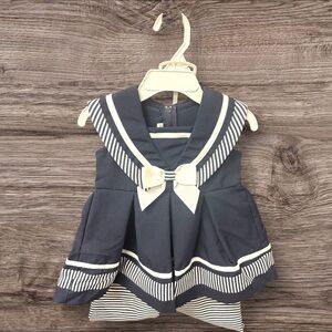 NWT Bonnie Jean 2T Navy White Stripe Ribbon Sailor 2pc Dress&Pants Outfit